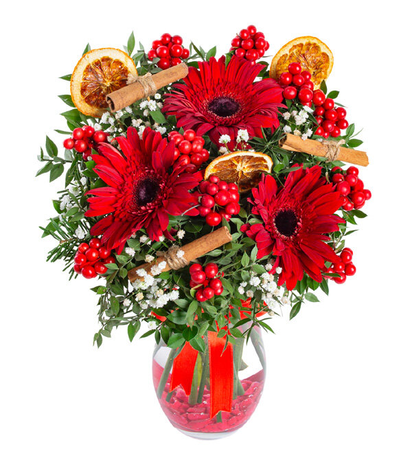 Vazoda Gerbera ve Kokina Yılbaşı Çiçeği