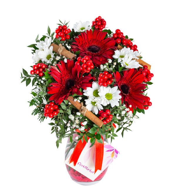 Vazoda Yılbaşı Kokinası Gerbera Papatya
