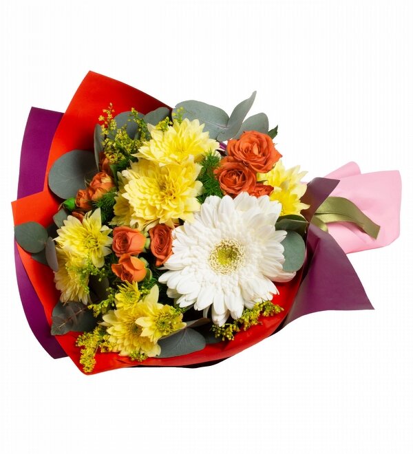Karışık Papatya Gül ve Gerbera Buketi