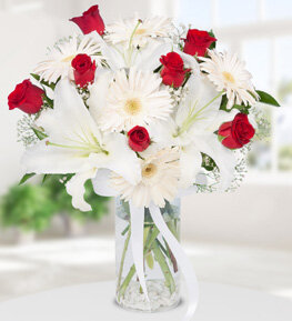 Kırmızı Gül Lilyum Gerbera