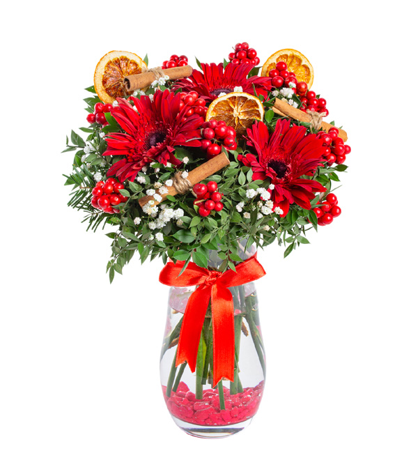 Vazoda Gerbera ve Kokina Yılbaşı Çiçeği