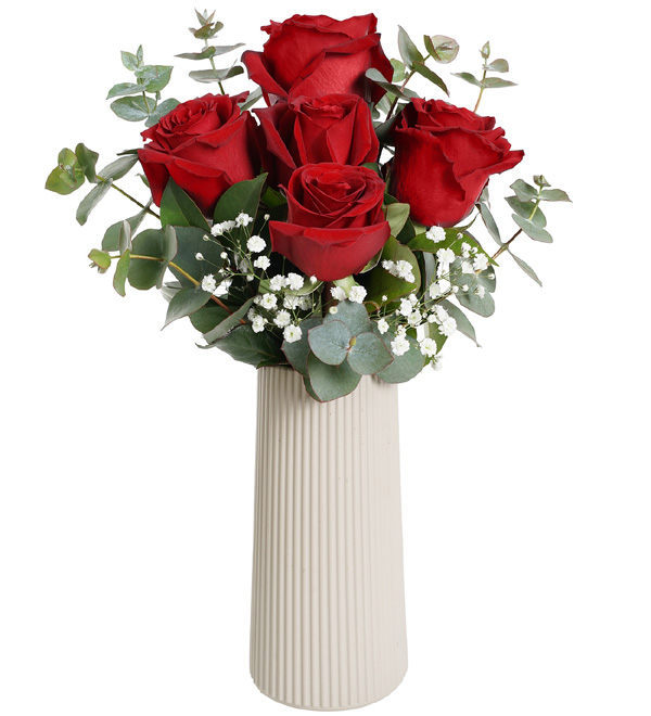 5 Kırmızı Gül Vazosu