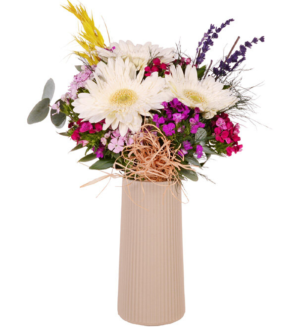 Bej Vazoda Gerbera ve H�sn�yusuflar