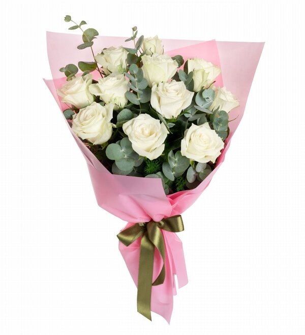 Pembe Buket Ka��d�nda 11 Adet Beyaz G�l