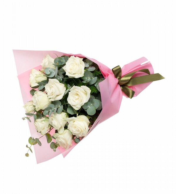 Pembe Buket Ka��d�nda 11 Adet Beyaz G�l