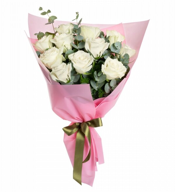 Pembe Buket Ka��d�nda 11 Adet Beyaz G�l