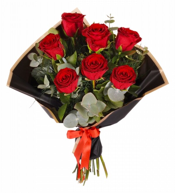 Siyah Ka��tta 7 li K�rm�z� G�l Demeti