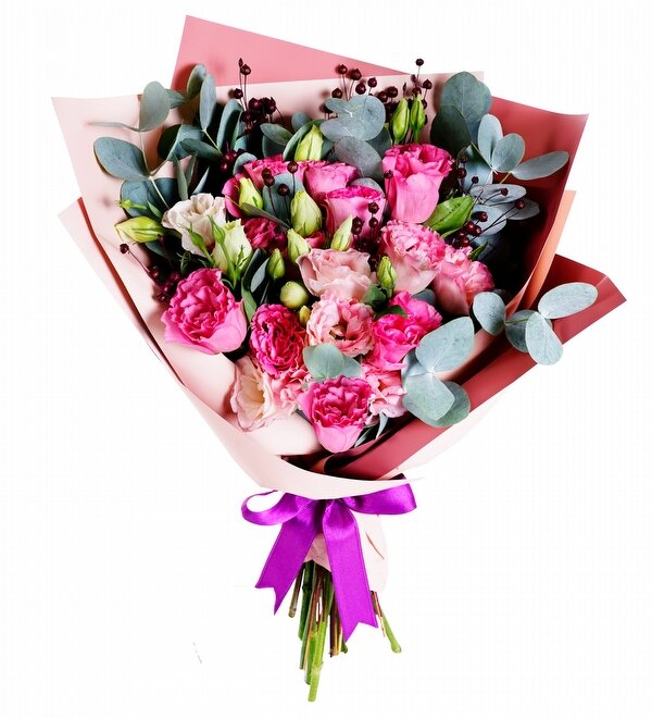 Pembe Ambalajl� Pembe Lisyantus Buketi