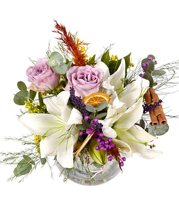 Mele�im Beyaz Lilyum ve Lila G�l