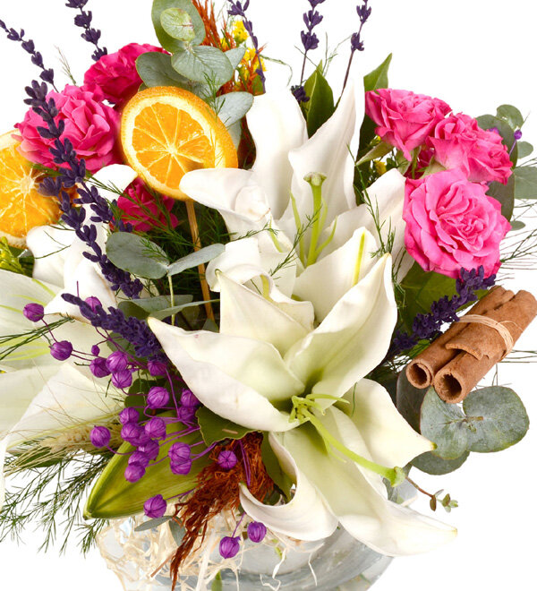 Mele�im Beyaz Lilyum ve Pembe G�l