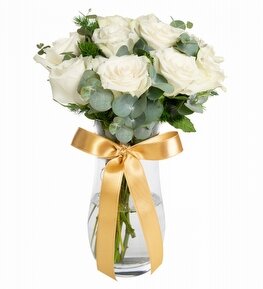 Beyaz G�l ve Okalipt�s Vazolu Aranjman