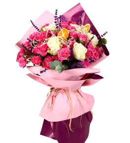 Pembe ve Beyaz G�l Buketi